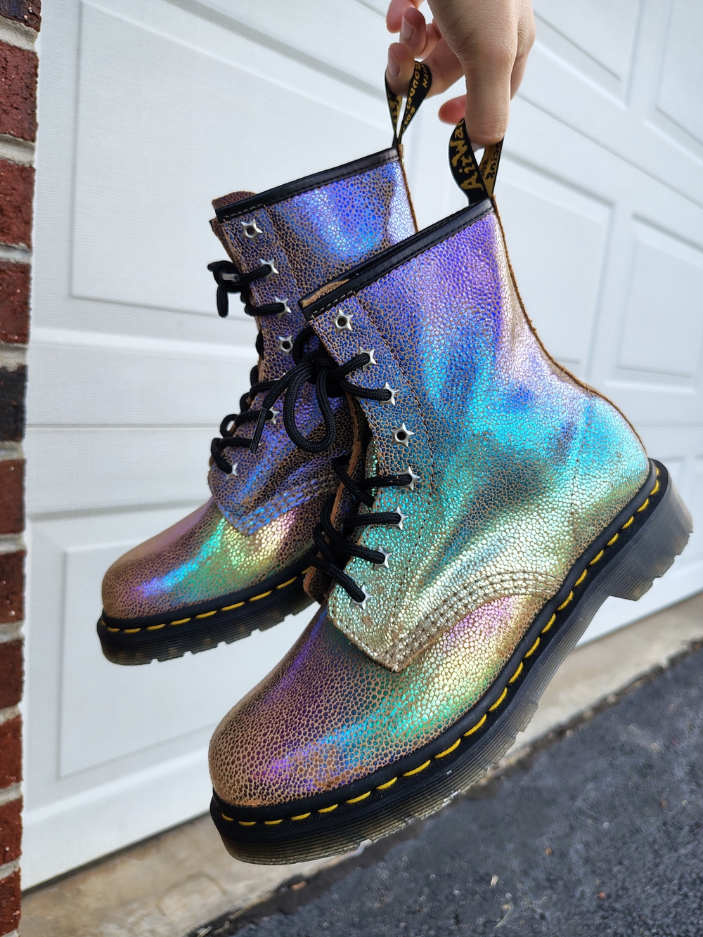 Doc Martens Rainbow Iridescent Holographic Lace-Up Combat Boots - Women 8
